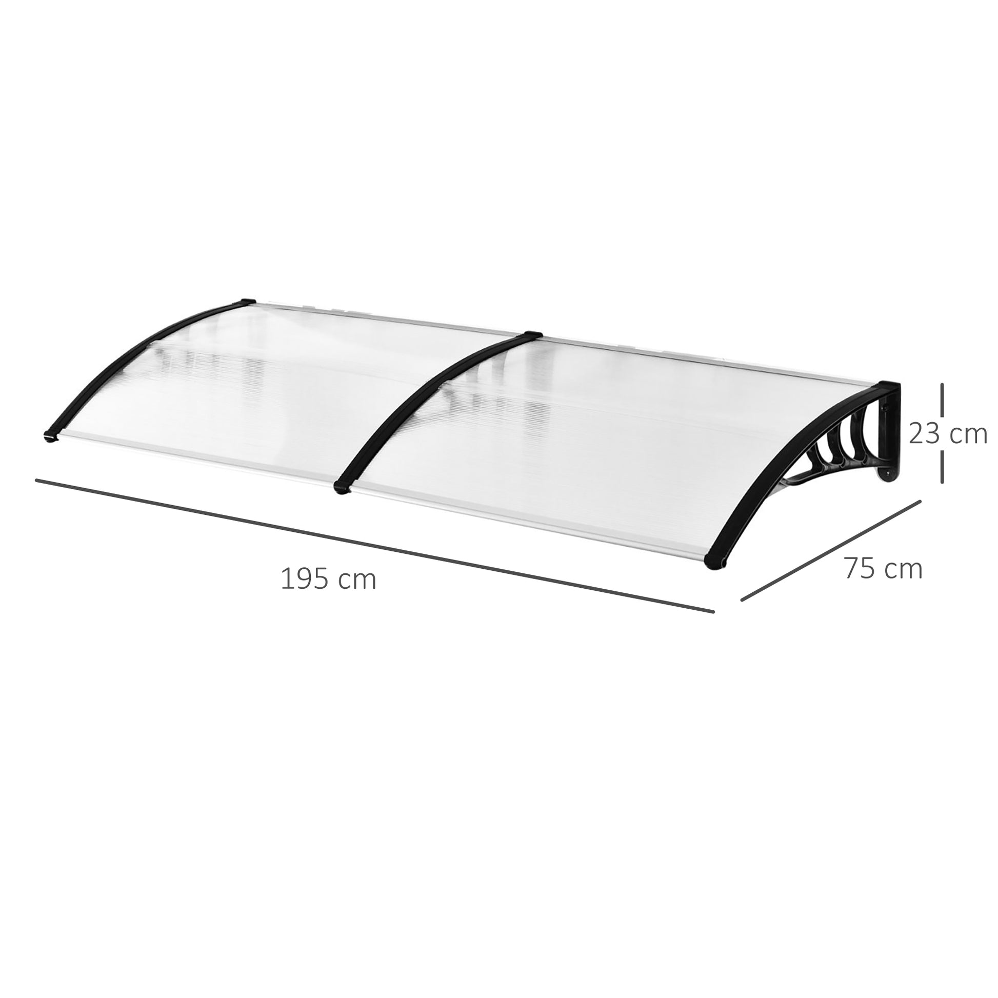 Outsunny 80 L x 195 W x 23 H cm Clear Polycarbonate Curved Awning White