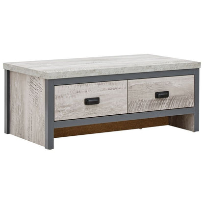 Boston Coffee Table Metal & Wood Grey 2 Drawers