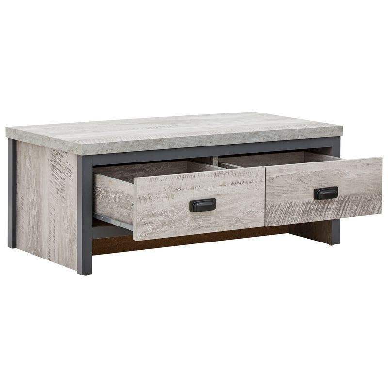 Boston Coffee Table Metal & Wood Grey 2 Drawers