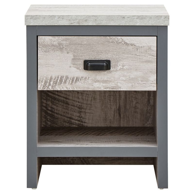 Boston Bedside Table Metal & Wood Grey 1 Shelf 1 Drawer