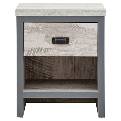 Boston Bedside Table Metal & Wood Grey 1 Shelf 1 Drawer