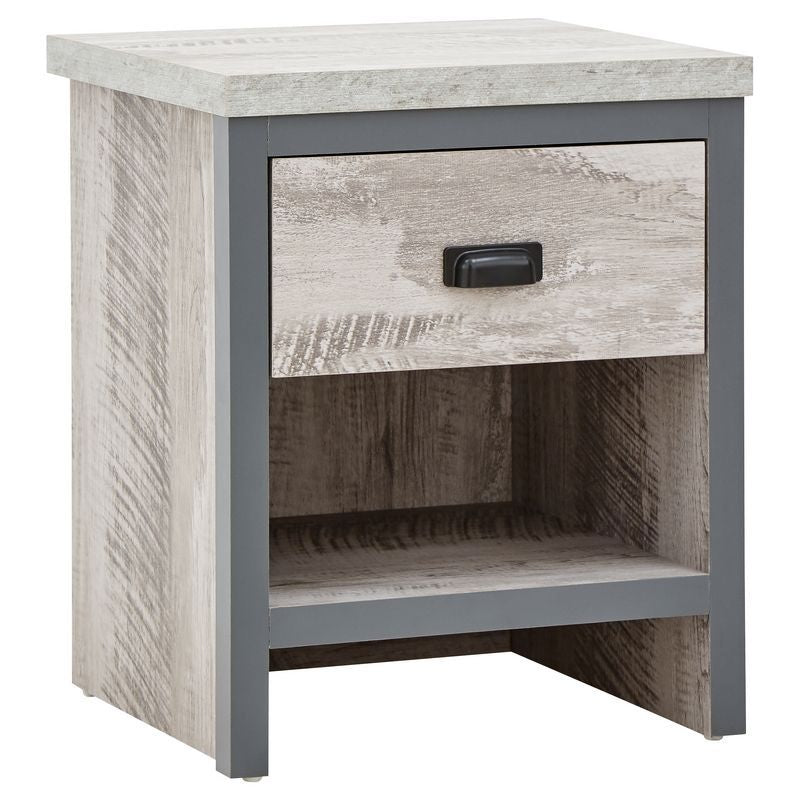 Boston Bedside Table Metal & Wood Grey 1 Shelf 1 Drawer