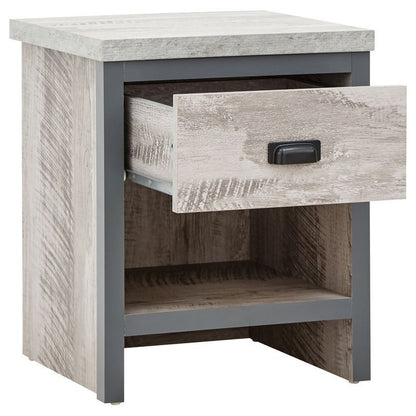 Boston Bedside Table Metal & Wood Grey 1 Shelf 1 Drawer