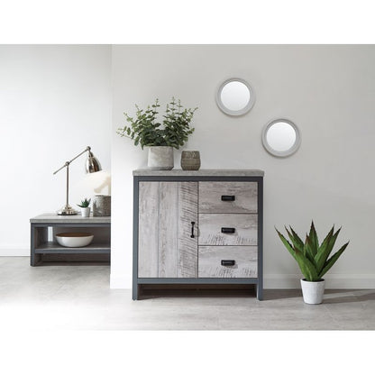 Boston Sideboard Metal & Wood Grey 1 Door 1 Shelf 3 Drawers