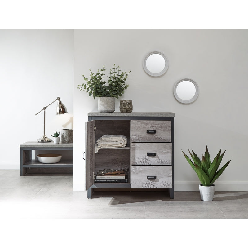 Boston Sideboard Metal & Wood Grey 1 Door 1 Shelf 3 Drawers