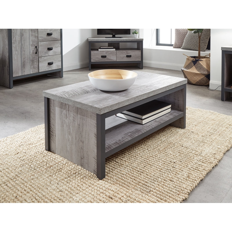 Boston Coffee Table Metal & Wood Grey 1 Shelf