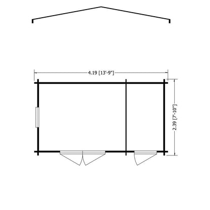 Shire Bourne 13' 8" x 7' 10" Apex Log Cabin - Premium 28mm Cladding Tongue & Groove