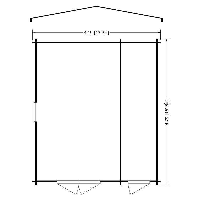 Shire Bourne 13' 8" x 15' 8" Apex Log Cabin - Premium 34mm Cladding Tongue & Groove