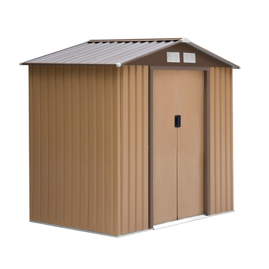 Galvanised 7 x 4' Double Door Reverse Apex Garden Shed Lockable Steel Light Brown by Steadfast