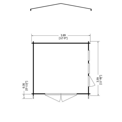 Shire Bradenham 12' 9" x 11' 9" Apex Log Cabin - Premium 28mm Cladding Tongue & Groove with Assembly