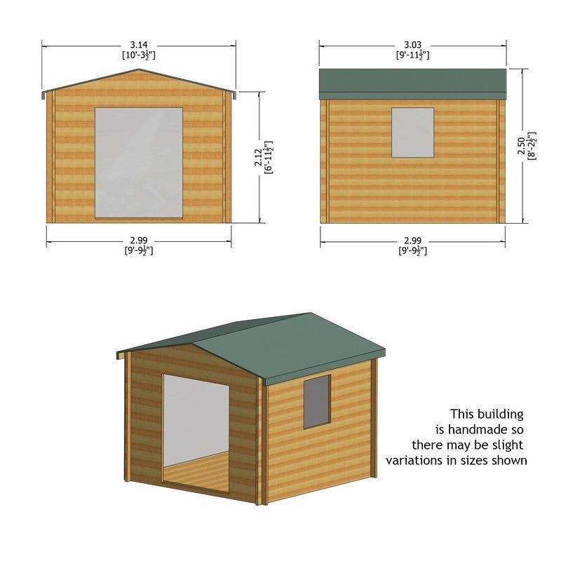 Shire Bradley 10' x 10' Apex Log Cabin - Budget 19mm Cladding Tongue & Groove