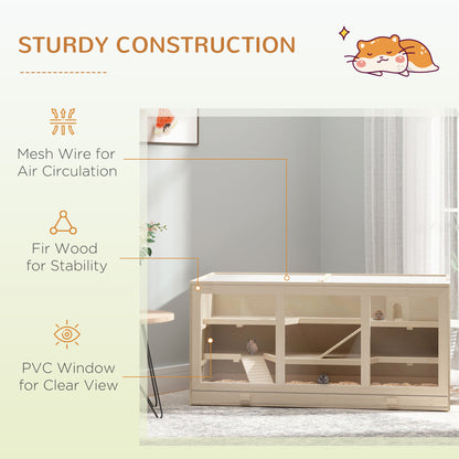 Pawhut Wooden Hamster Cage Hamster Hutch Mouse Rats Small Animals Exercise 115Lx60Wx58H Cm Natural Wood Colour