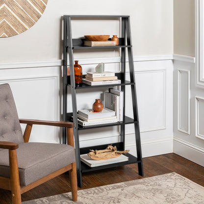 Ladder Tall Bookcase Black 4 Shelves