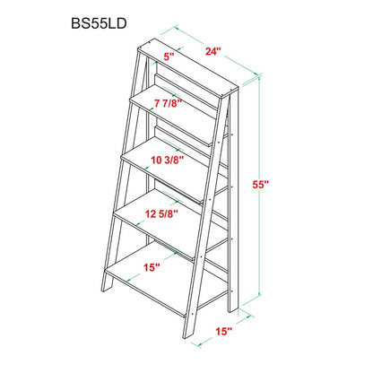 Ladder Tall Bookcase White 4 Shelves