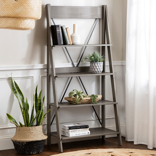 Ladder Tall Bookcase Grey 4 Shelves