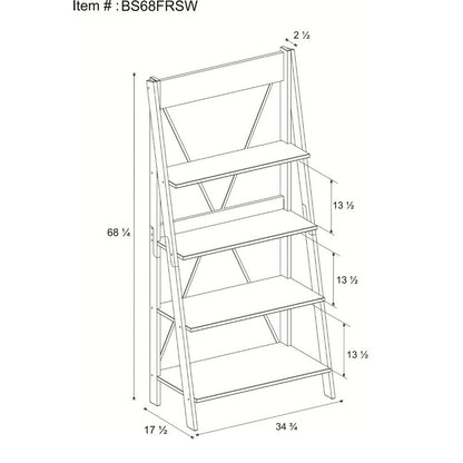 Ladder Tall Bookcase Grey 4 Shelves