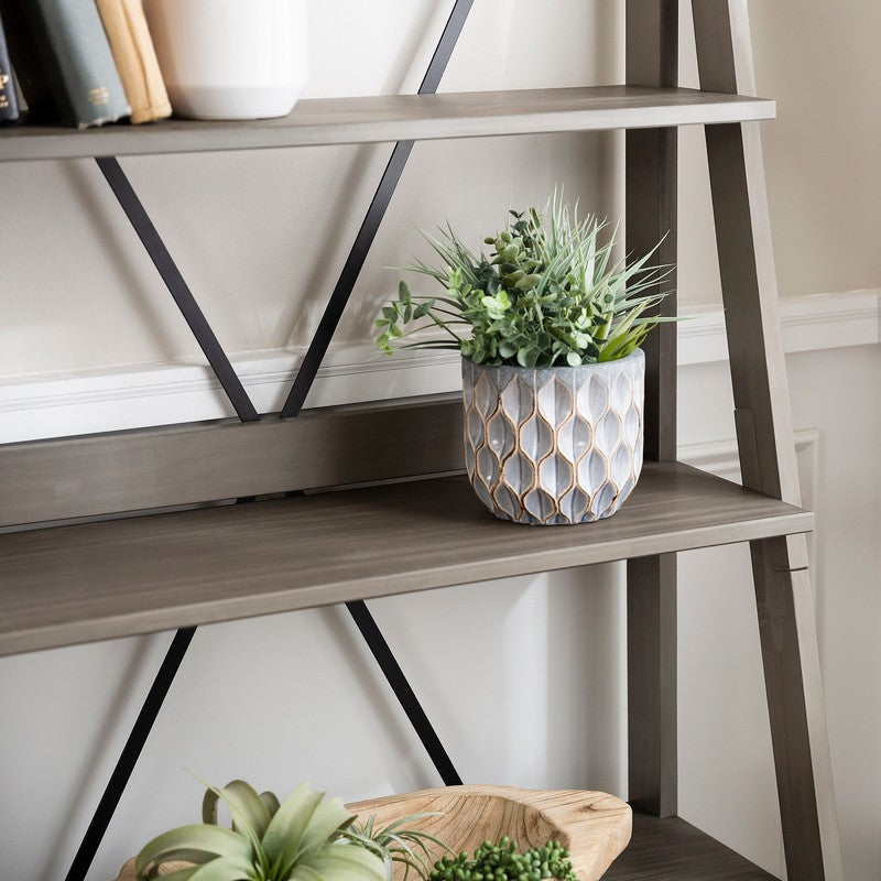 Ladder Tall Bookcase Grey 4 Shelves