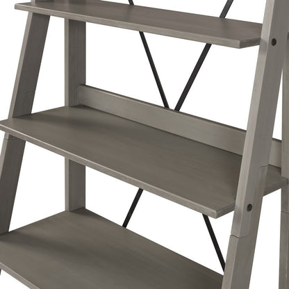 Ladder Tall Bookcase Grey 4 Shelves