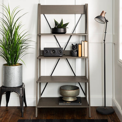 Ladder Tall Bookcase Grey 4 Shelves