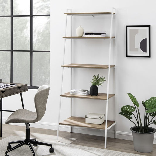 Contemporary Tall Shelving Unit White 5 Shelves