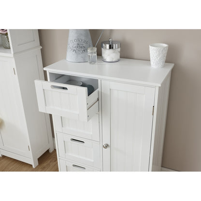 Colonial Bathroom Cabinet White 1 Door 2 Shelves 4 Drawers