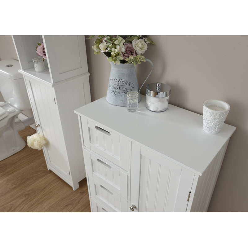 Colonial Bathroom Cabinet White 1 Door 2 Shelves 4 Drawers