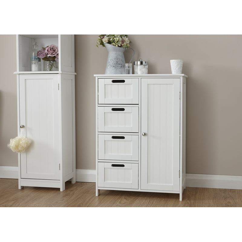 Colonial Bathroom Cabinet White 1 Door 2 Shelves 4 Drawers