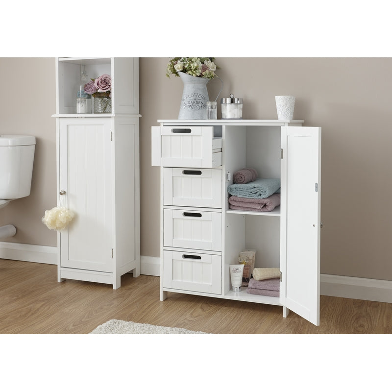 Colonial Bathroom Cabinet White 1 Door 2 Shelves 4 Drawers