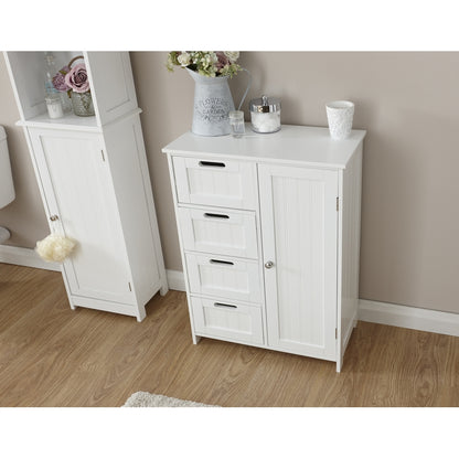 Colonial Bathroom Cabinet White 1 Door 2 Shelves 4 Drawers