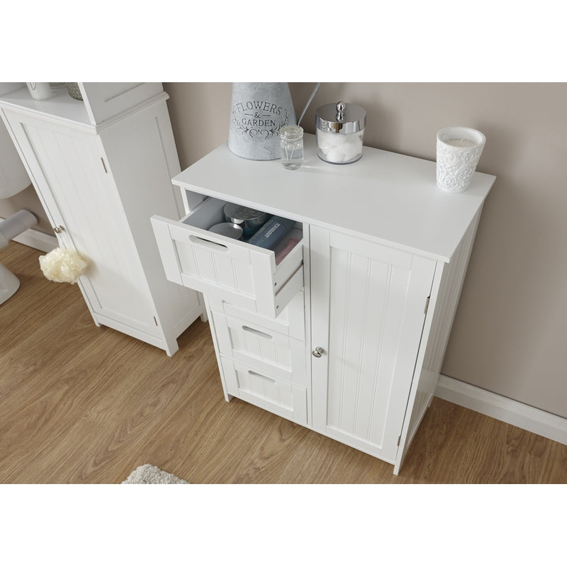 Colonial Bathroom Cabinet White 1 Door 2 Shelves 4 Drawers