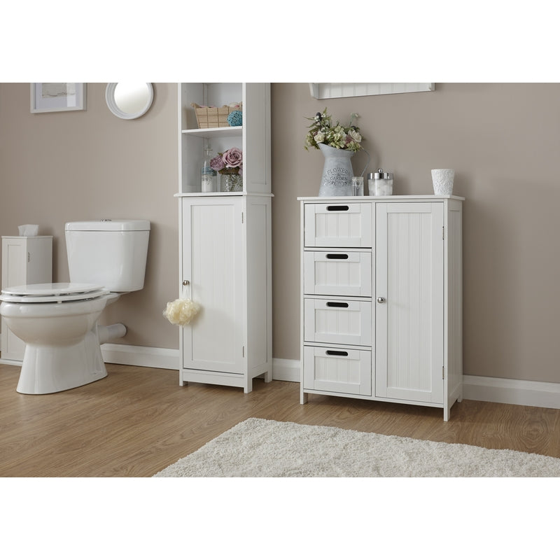 Colonial Bathroom Cabinet White 1 Door 2 Shelves 4 Drawers