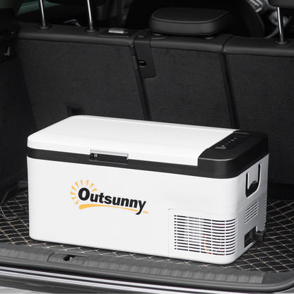 Outsunny 12V Car Refrigerator w/ LED Light & Foldable Handles