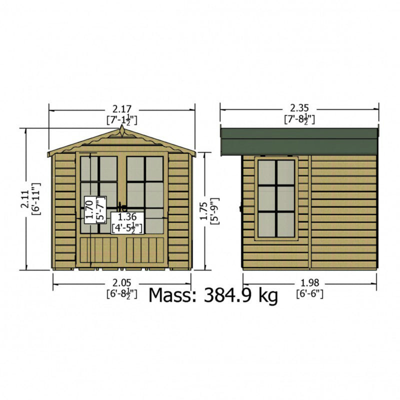 Shire Buckingham 7' 1" x 7' 8" Apex Summerhouse - Premium Pressure Treated Shiplap