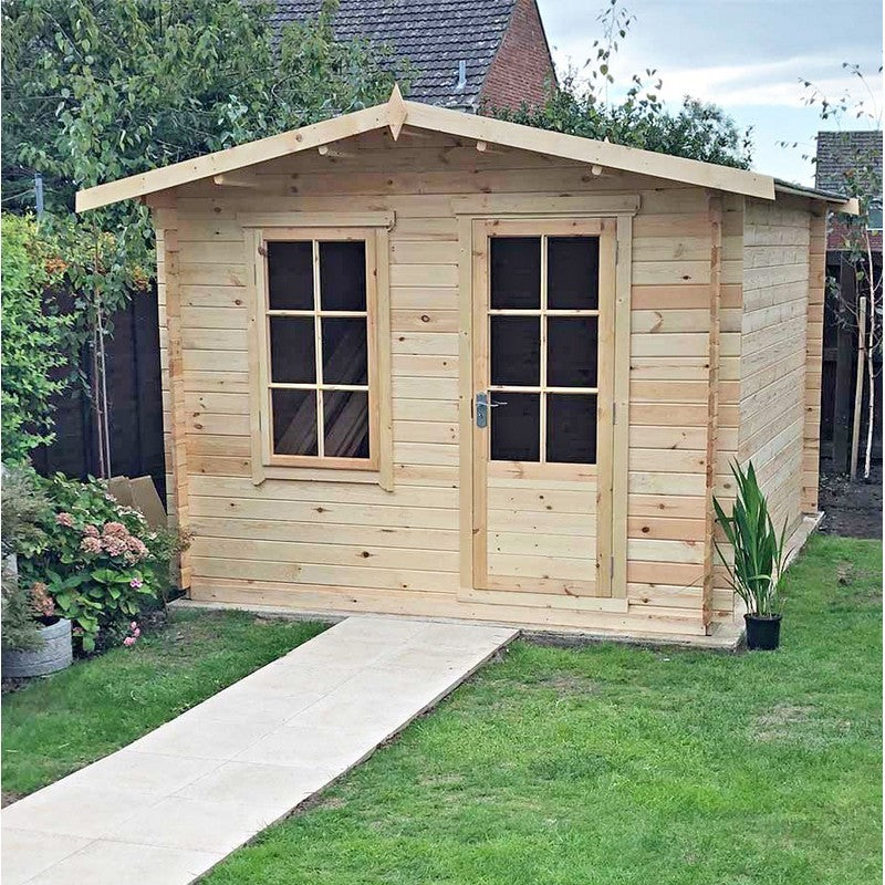 Shire Bucknells 9' 9" x 9' 9" Apex Log Cabin - Premium 44mm Cladding Tongue & Groove