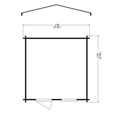 Shire Bucknells 9' 9" x 9' 9" Apex Log Cabin - Premium 34mm Cladding Tongue & Groove