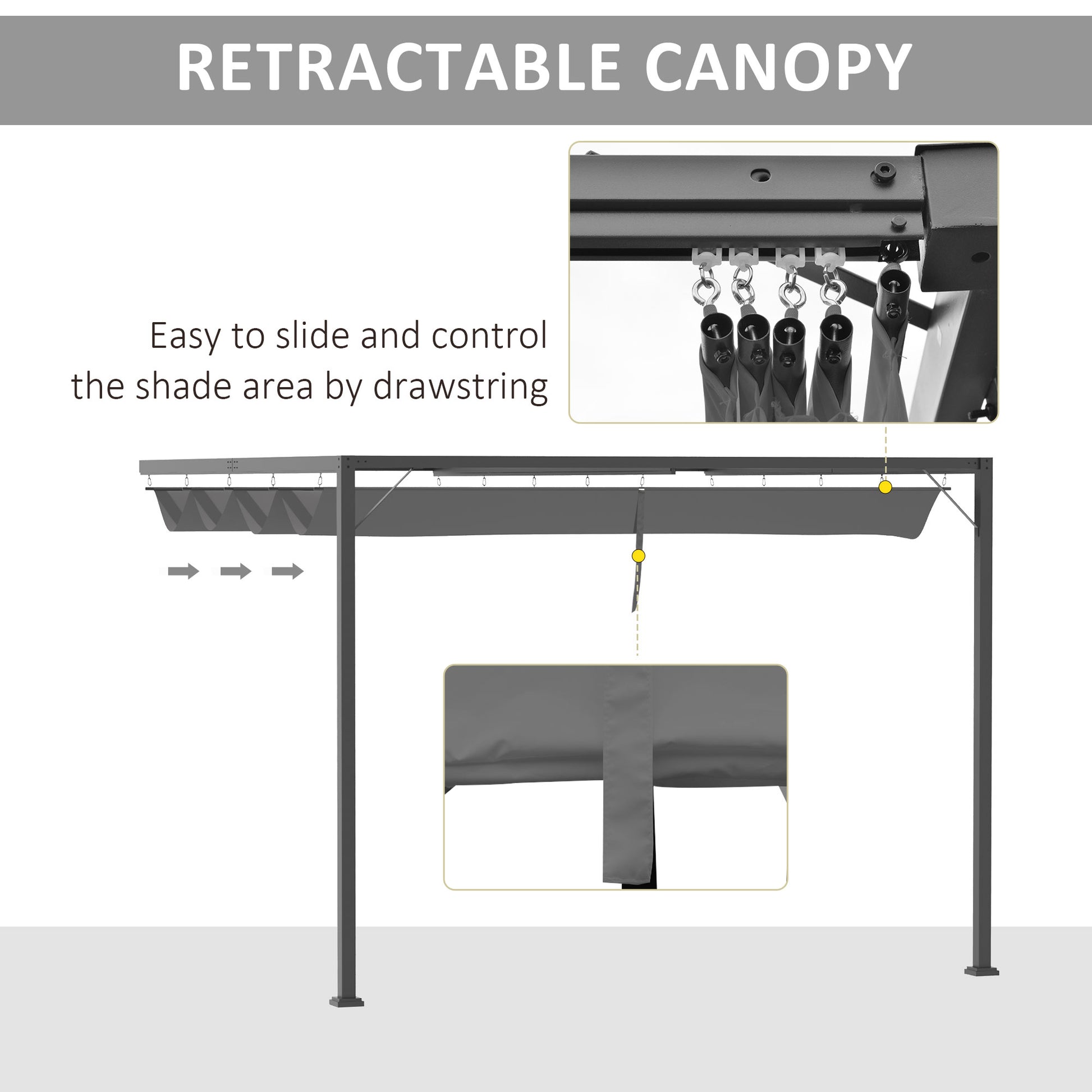 Outsunny 3(m) Outdoor Pergola Retractable Canopy Wall Mounted Gazebo Patio Shelter Sun Shade