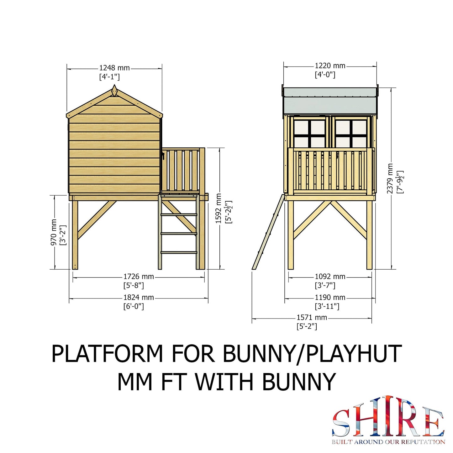 Shire Bunny 3' 11" x 5' 11" Apex Children's Playhouse - Premium Dip Treated Shiplap