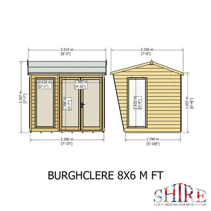 Shire Burghclere 7' 7" x 8' 2" Reverse Apex Summerhouse - Premium Dip Treated Shiplap