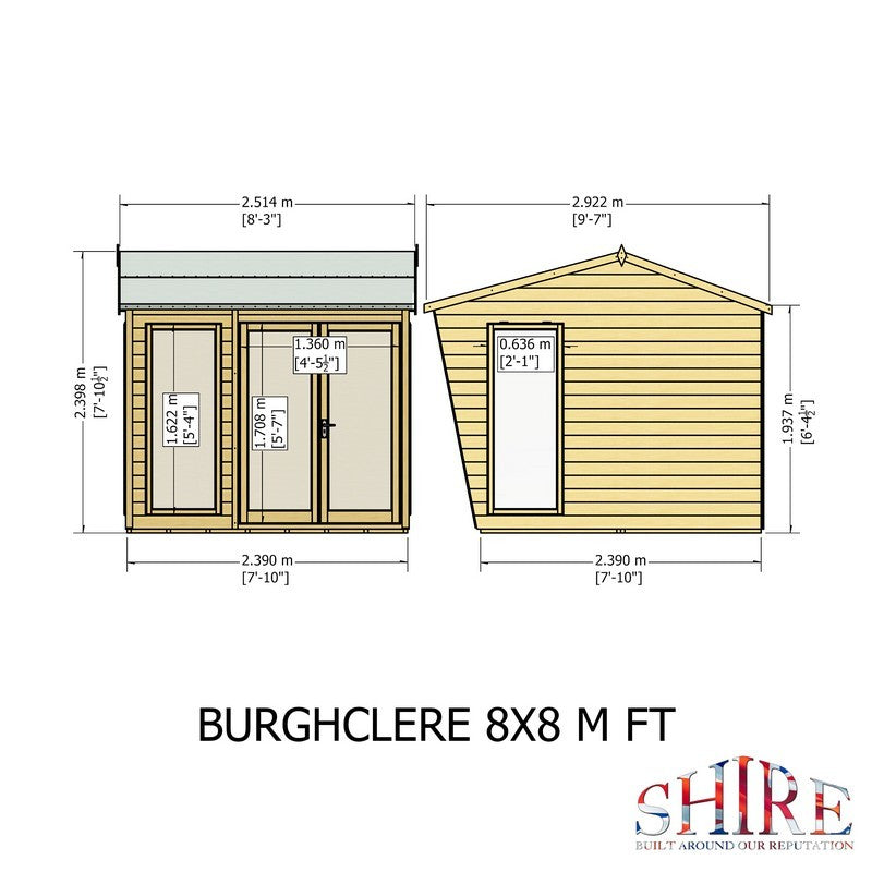 Shire Burghclere 7' 10" x 7' 10" Reverse Apex Summerhouse - Premium Dip Treated Shiplap