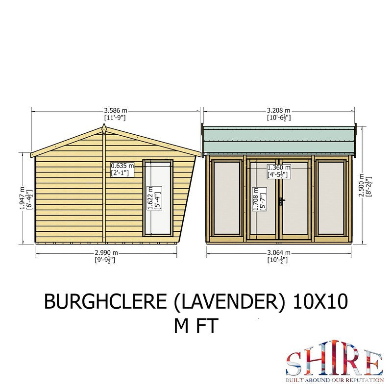 Shire Burghclere 9' 9" x 10' Reverse Apex Summerhouse - Premium Dip Treated Shiplap