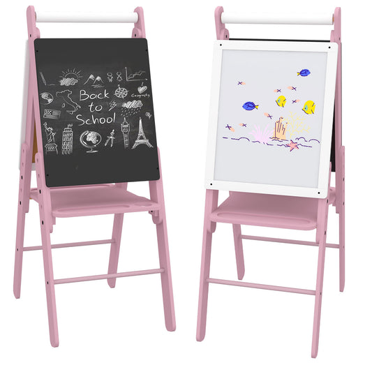 Art Easel for Kids with Paper Roll, Height Adjustable Double-Sided Whiteboard Chalkboard, 3 in 1 Easel, for Ages 3-6 Years-0