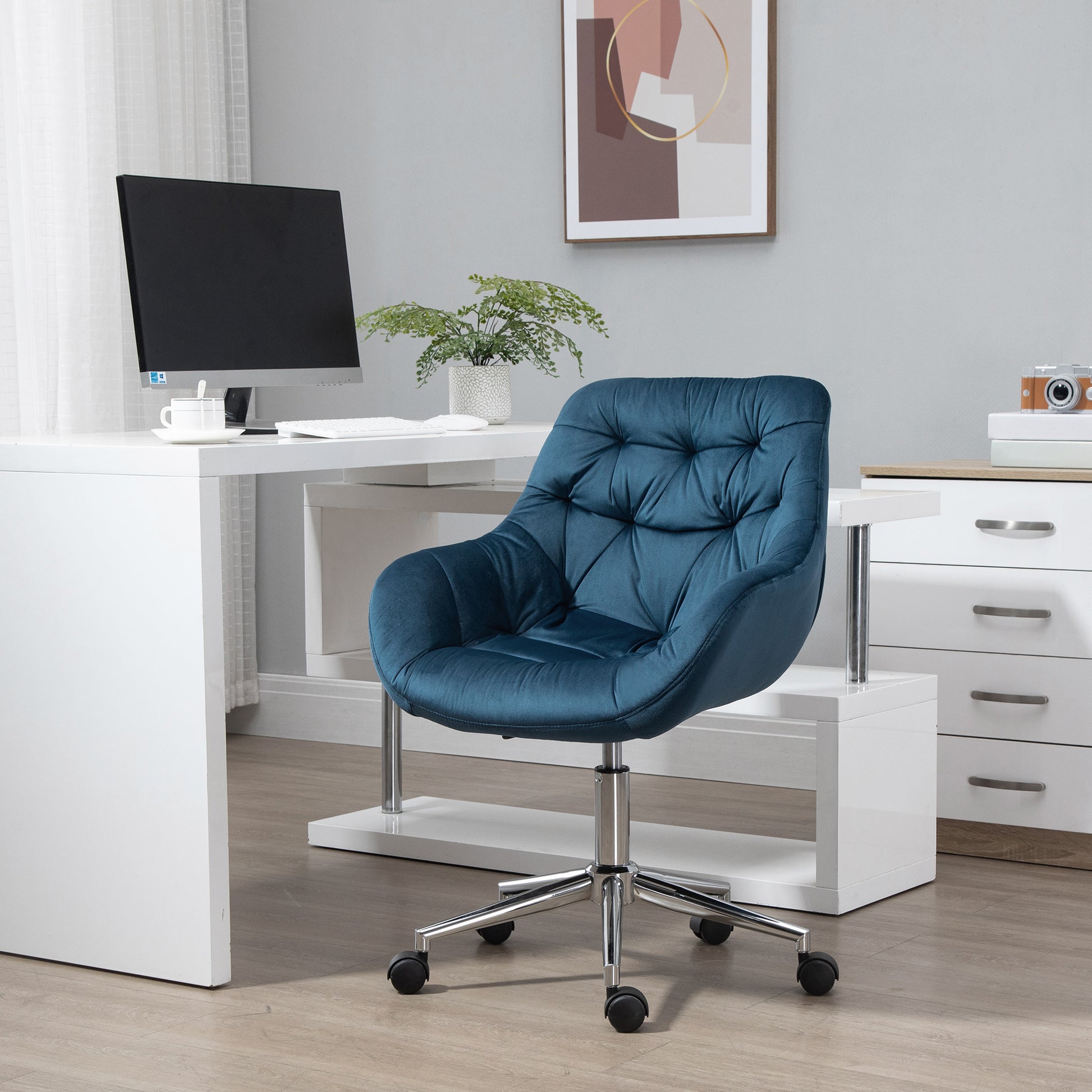 Vinsetto Home Office Chair Velvet Ergonomic Computer Chair Comfy Desk Chair with Adjustable Height