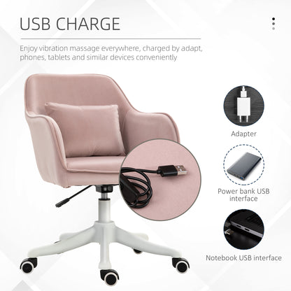 Vinsetto Velvet-Feel Office Chair with Rechargeable Electric Vibration Massage Lumbar Pillow