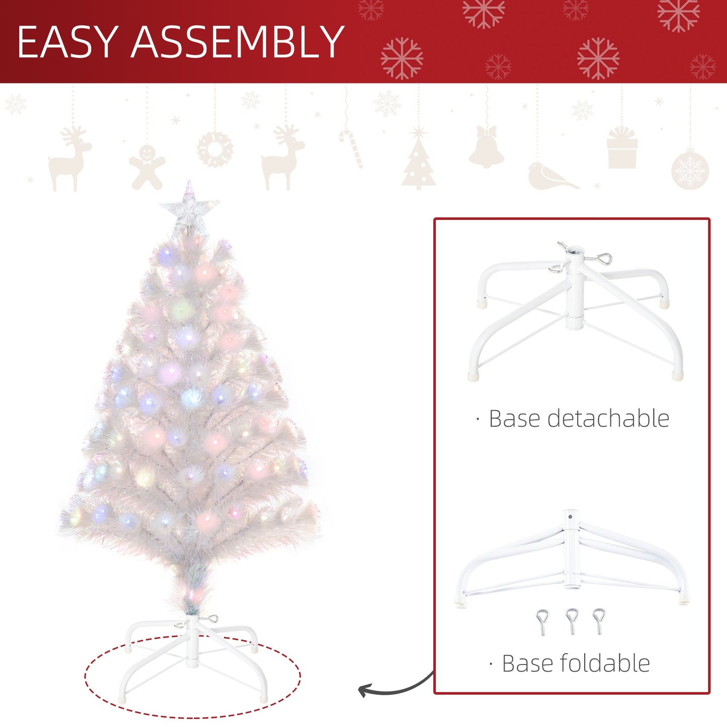 Homcom 3FT Prelit Artificial Christmas Tree with Fibre Optic LED Lights Holiday Home Xmas Decoration