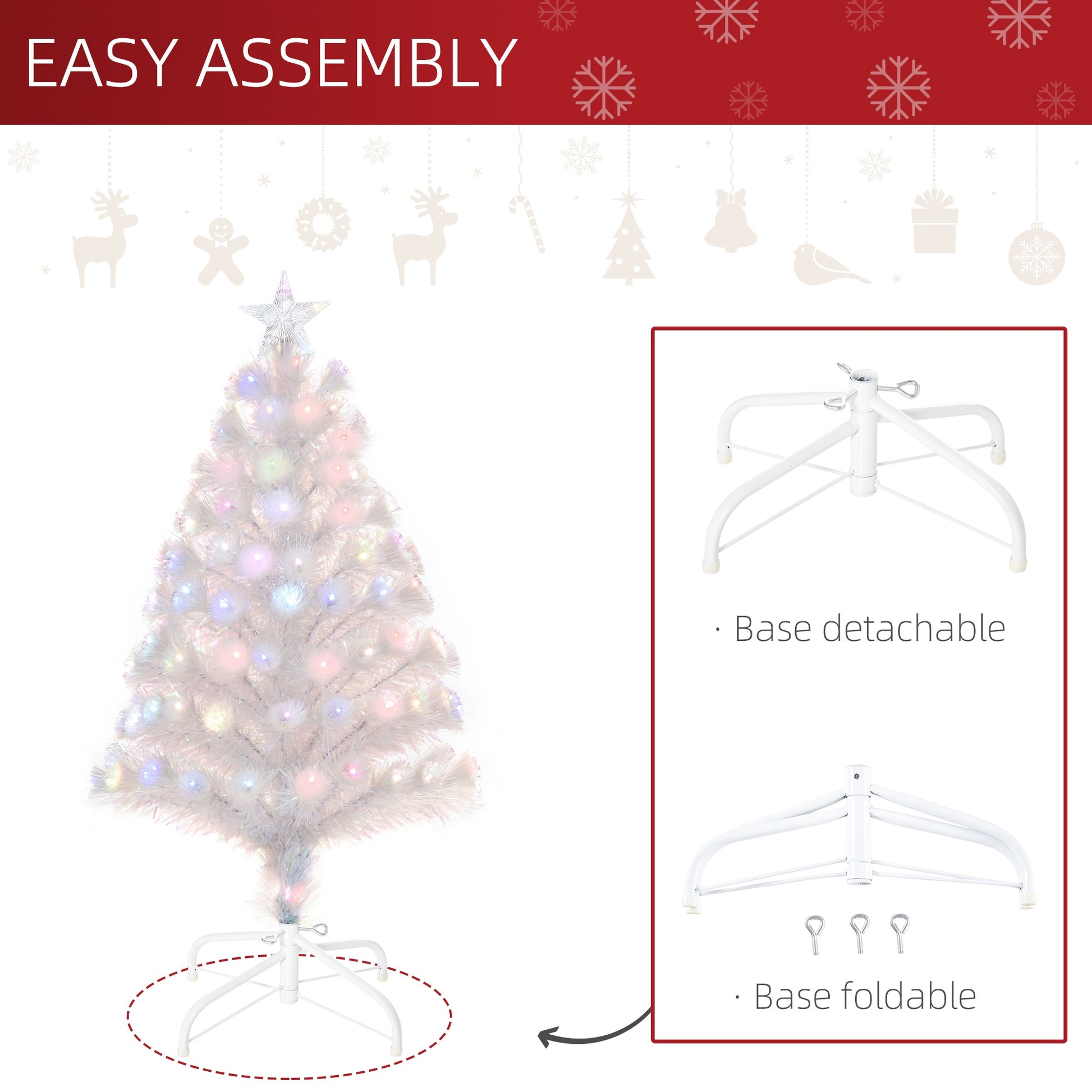 Homcom 3FT Prelit Artificial Christmas Tree with Fibre Optic LED Lights Holiday Home Xmas Decoration