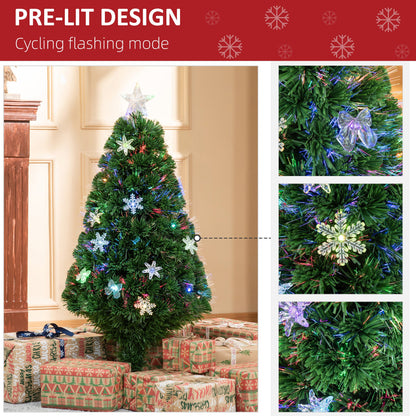 Homcom 4FT Prelit Artificial Christmas Tree Fiber Optic LED Light Holiday Home Xmas Decoration Tree with Foldable Feet