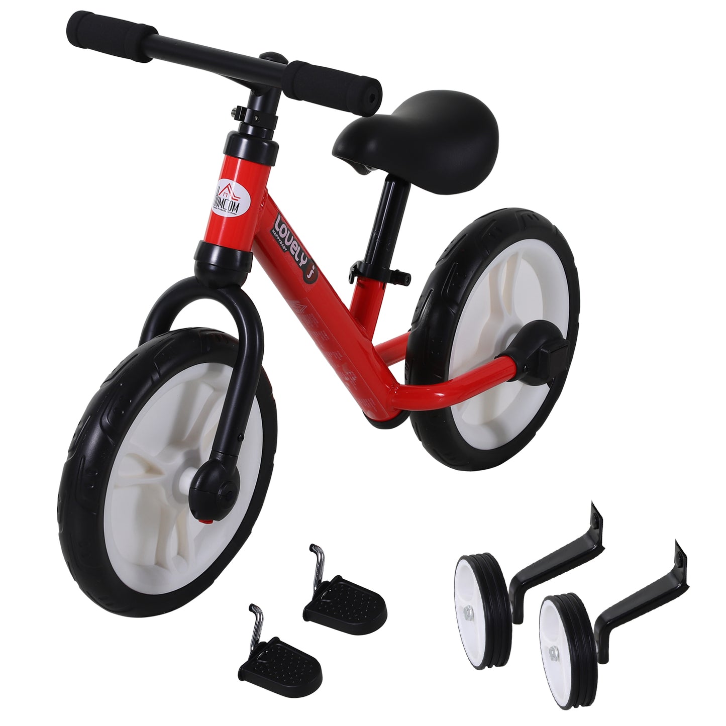 Homcom PP Toddlers Removable Stabiliser Balance Bike Red