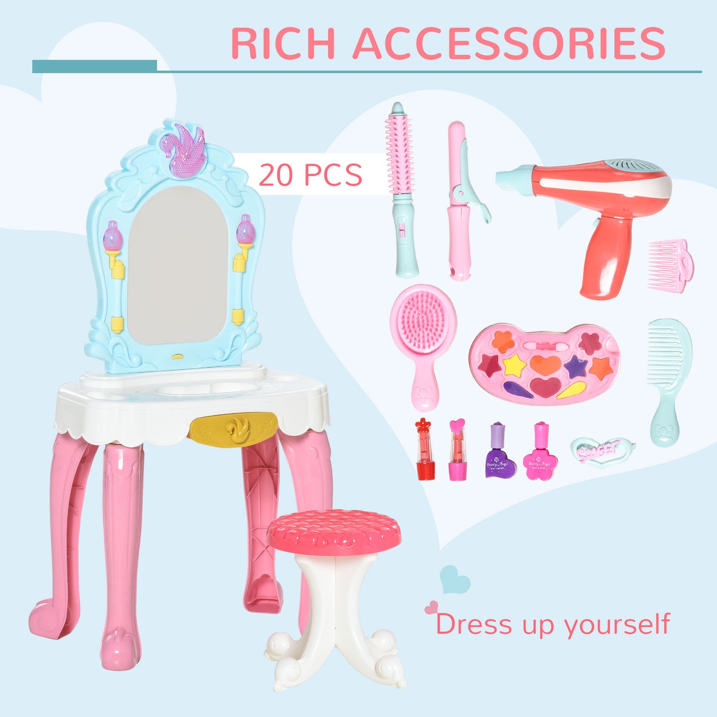 Homcom Children's 20 Pcs Beauty Dressing Table & Stool