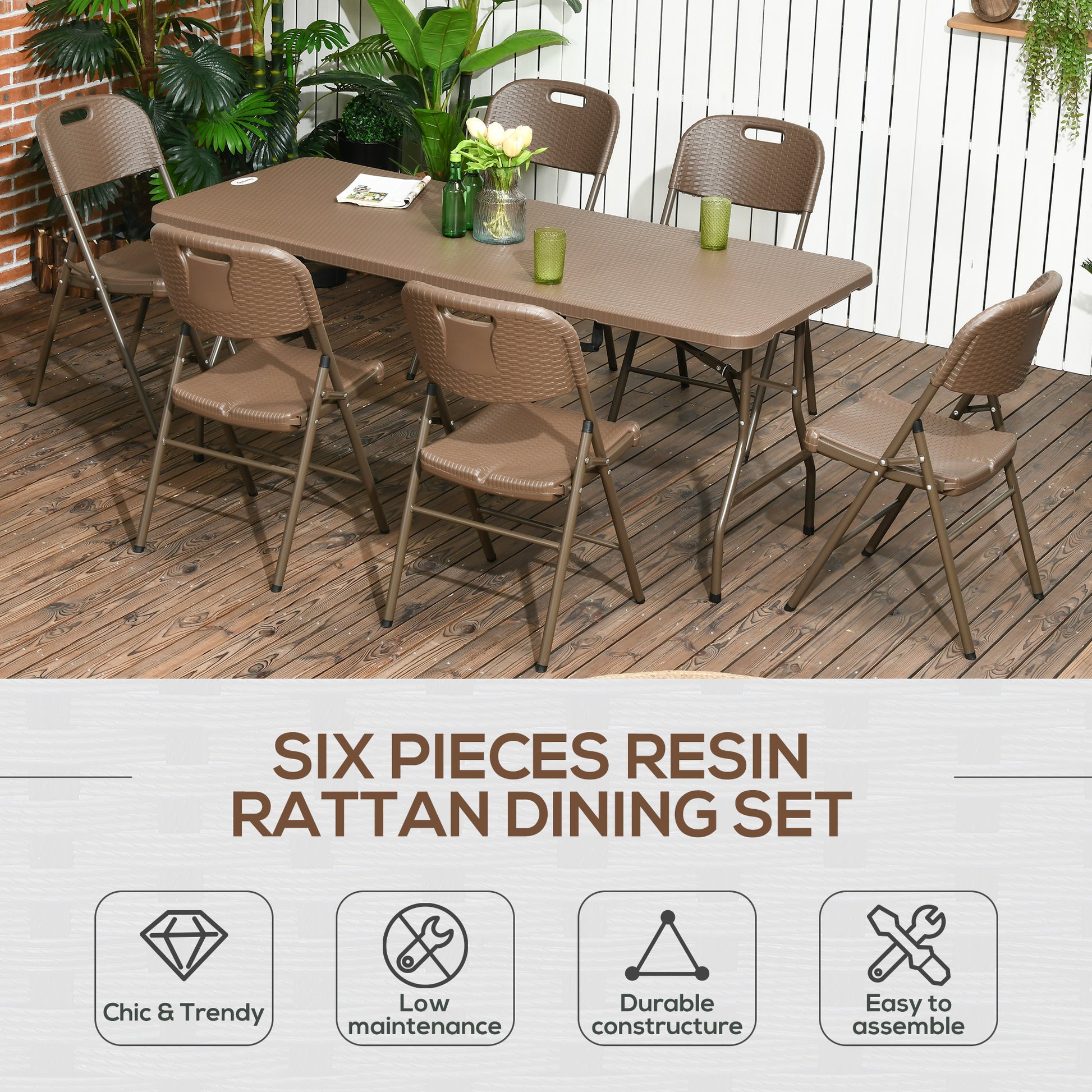 Outsunny Patio 7 PCs Resin Rattan Dining Set