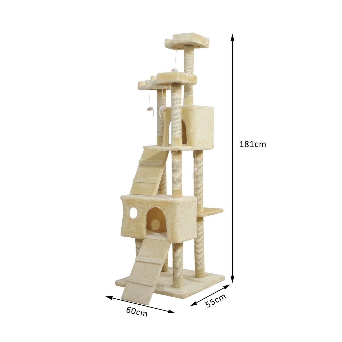 PawHut Cat Tree Scratching Post 27L×27W×28.5H cm-Beige